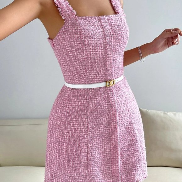 CHIC DOLLZ PINK TWEED DRESS CHIC CLASSY - Picture 4 of 6